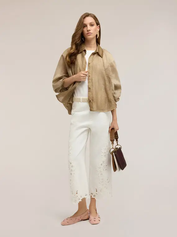 Motivi Pantaloni cropped con ricami sangallo Donna, Bianco