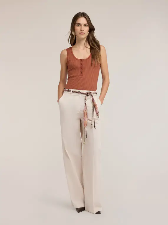 Motivi Pantaloni palazzo in cotone con cintura Donna, Beige