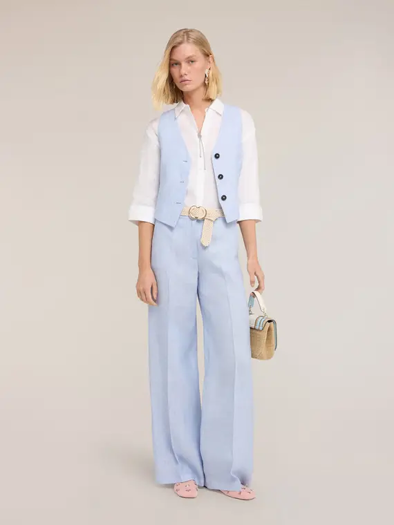 Motivi Pantaloni palazzo in lino Donna, Azzurro