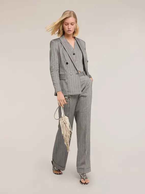 Motivi Pantaloni palazzo in misto lino a righe Donna, Grigio
