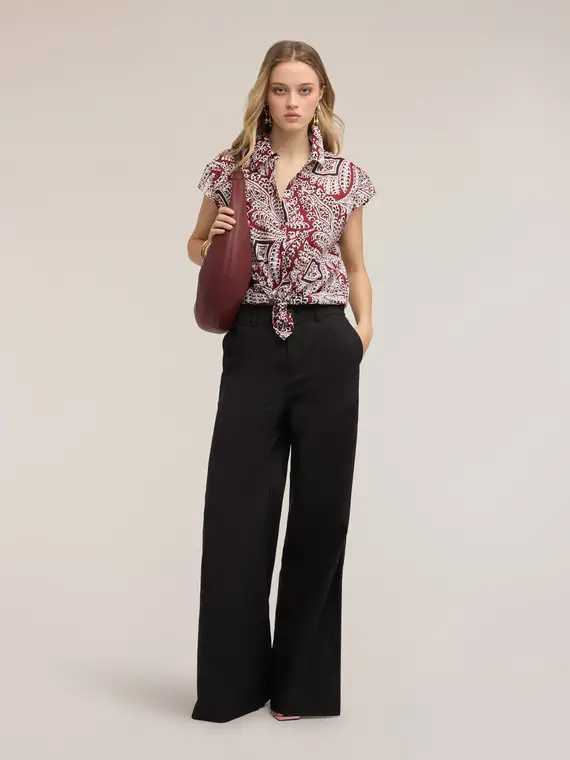 Motivi Pantaloni palazzo in popeline di cotone Donna, Nero