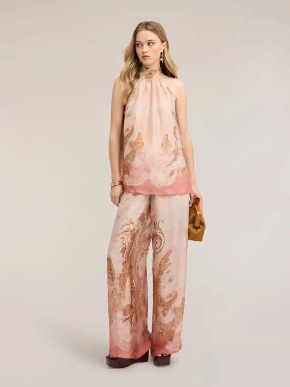Motivi Pantaloni palazzo in raso con stampa Donna, Rosa cipria
