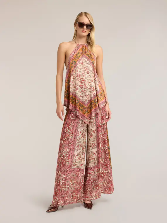 Motivi Pantaloni palazzo in raso con stampa Donna