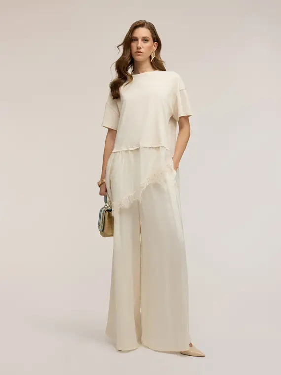 Motivi Pantaloni palazzo in raso di viscosa Donna, Bianco