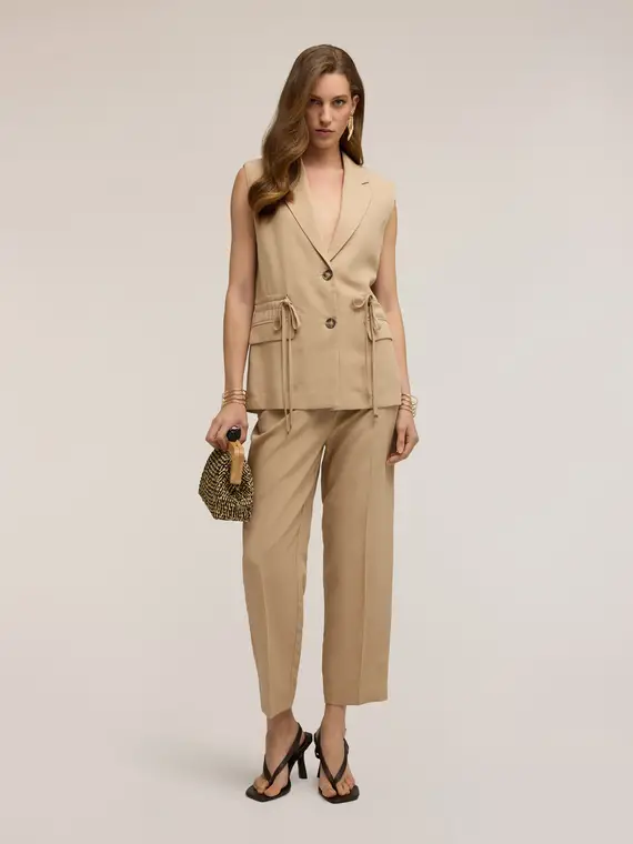 Motivi Pantaloni regular in lino misto lyocell Donna, Beige