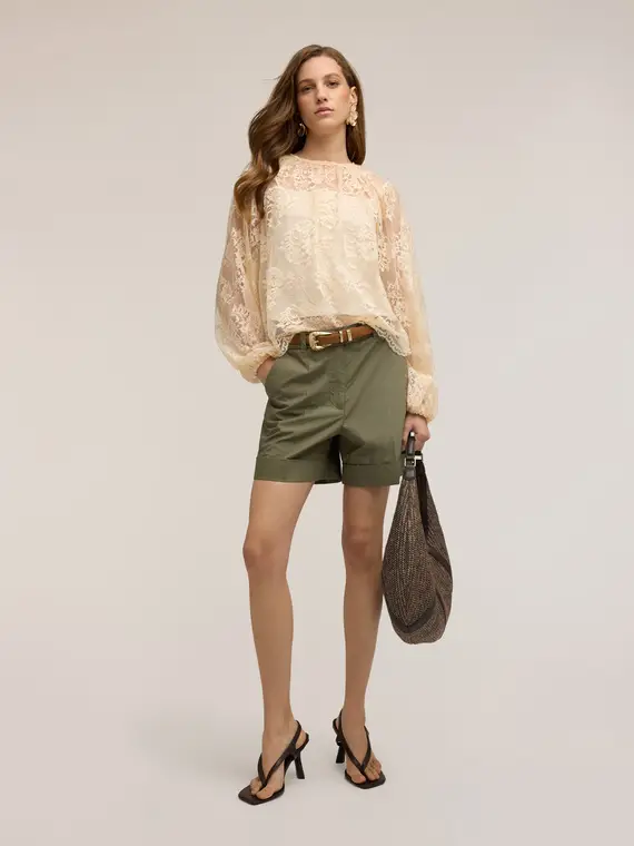 Motivi Shorts a vita alta in cotone Donna, Verde militare