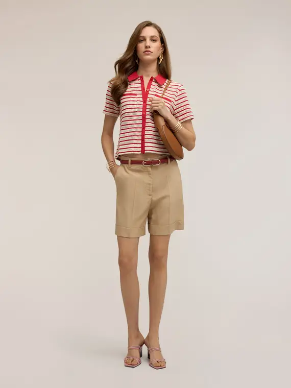 Motivi Shorts in misto lino con risvolto Donna, Beige