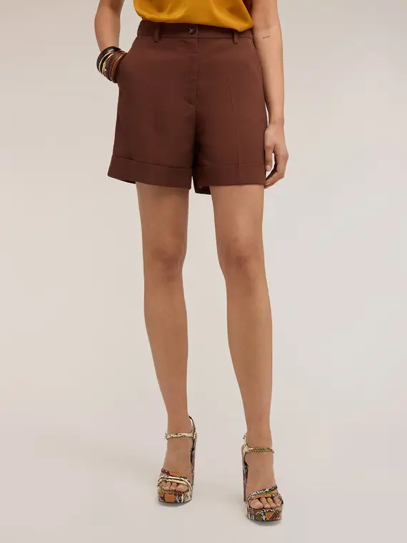 Motivi Shorts in misto lino con risvolto Donna, Marrone