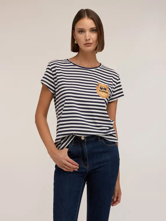 Motivi T-shirt a righe con patch Donna, Blu