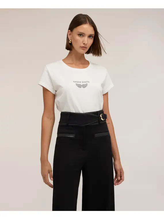 Motivi T-shirt con scritta e ali in strass Donna, Bianco