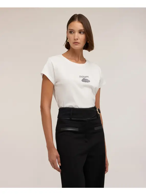 Motivi T-shirt con scritta e applicazioni in strass Donna, Bianco