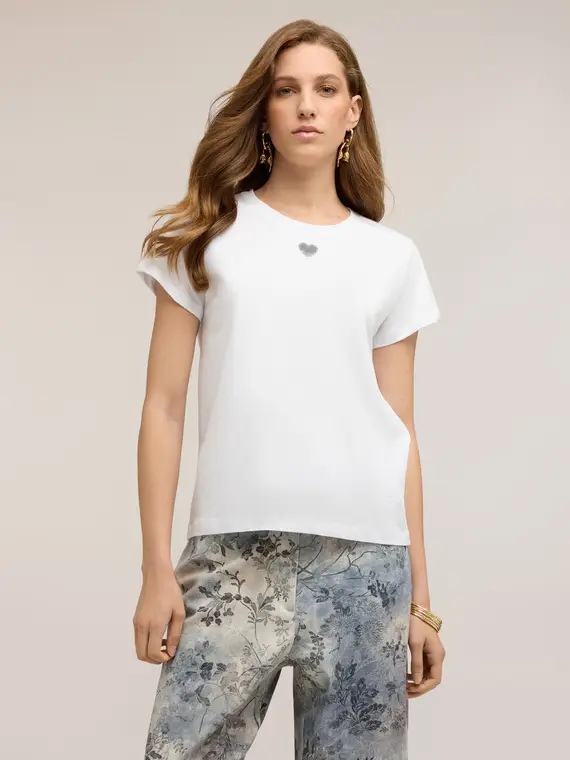 Motivi T-shirt in jersey con cuore in paillettes Donna