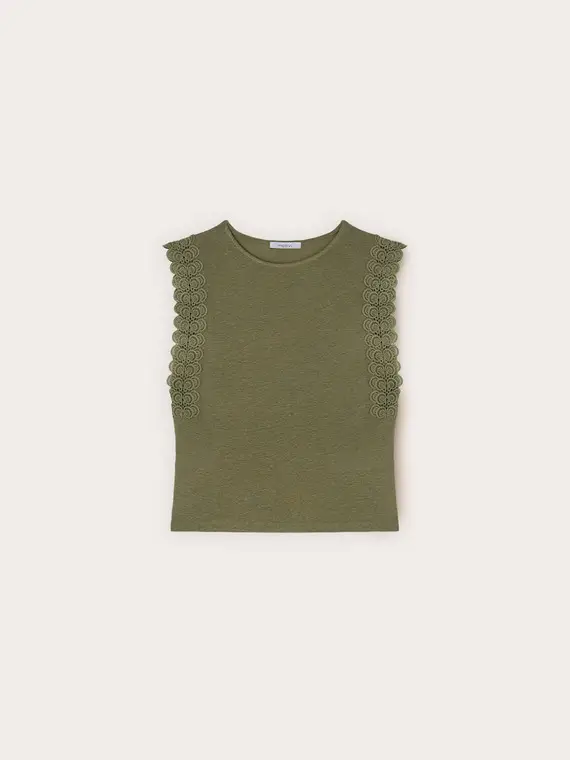 Motivi T-shirt in misto lino con inserti in pizzo Donna