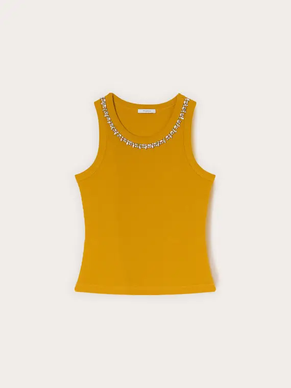 Motivi Top con strass sullo scollo Donna, Giallo