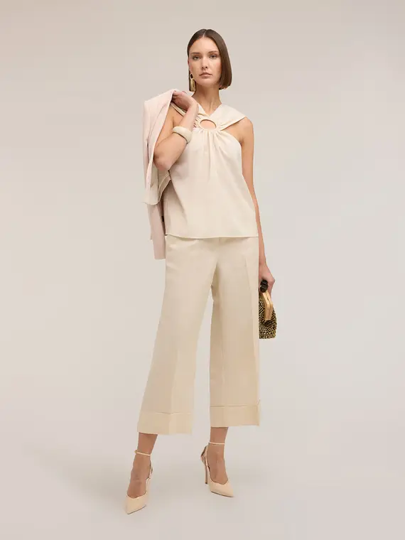 Motivi Top in crêpe de chine con anello Donna, Bianco