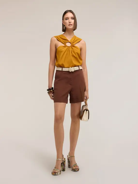 Motivi Top in crêpe de chine con anello Donna, Giallo