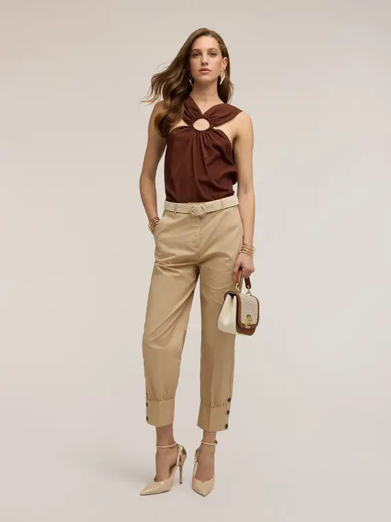 Motivi Top in crêpe de chine con anello Donna, Marrone