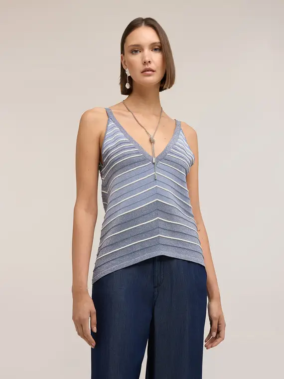 Motivi Top in maglia a righe in misto lurex Donna, Azzurro