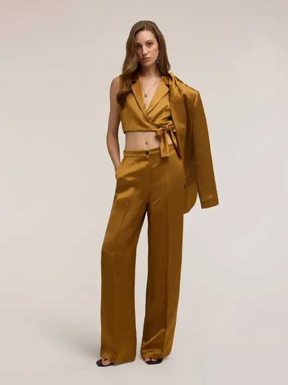 Motivi Top in misto lino con colletto Donna, Giallo