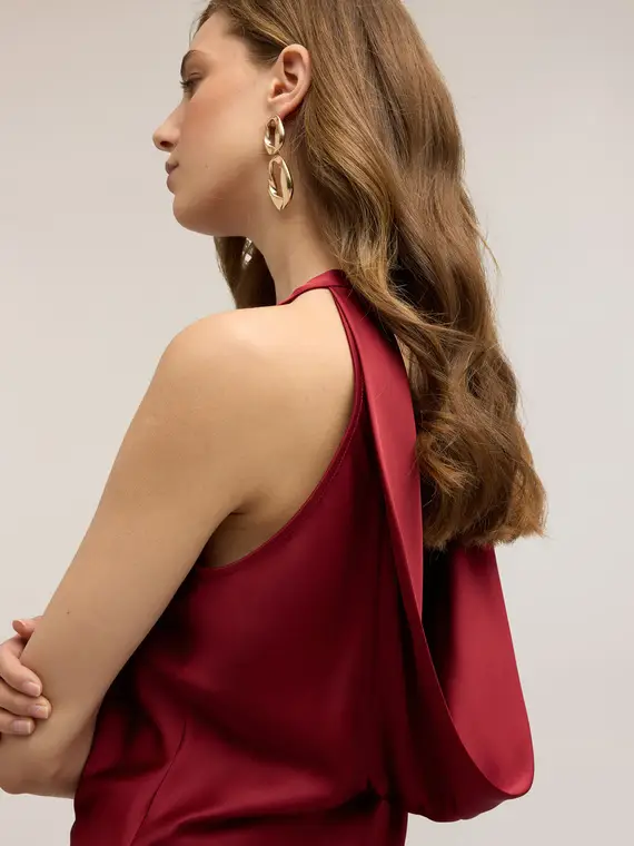 Motivi Top in raso con drappeggio posteriore Donna, Bordeaux