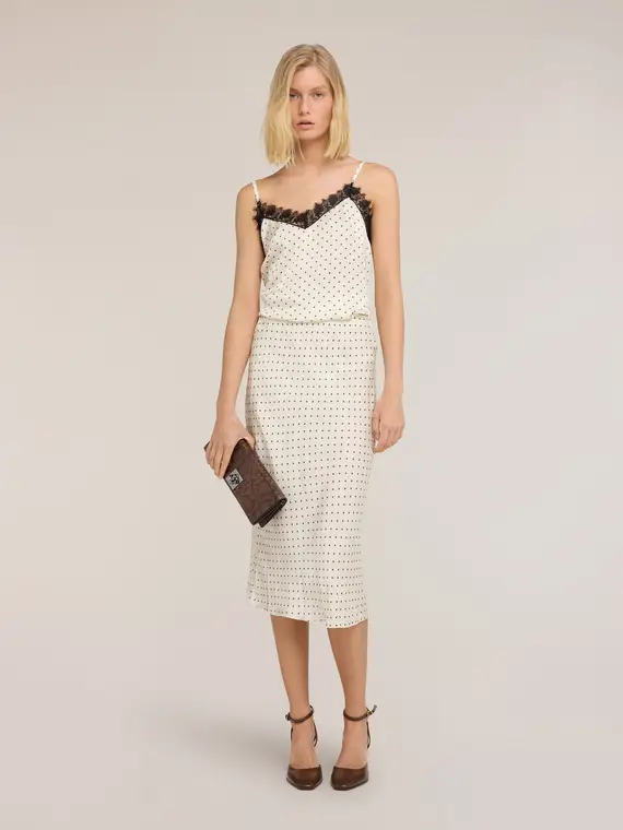 Top sottoveste in raso a pois Donna, Bianco