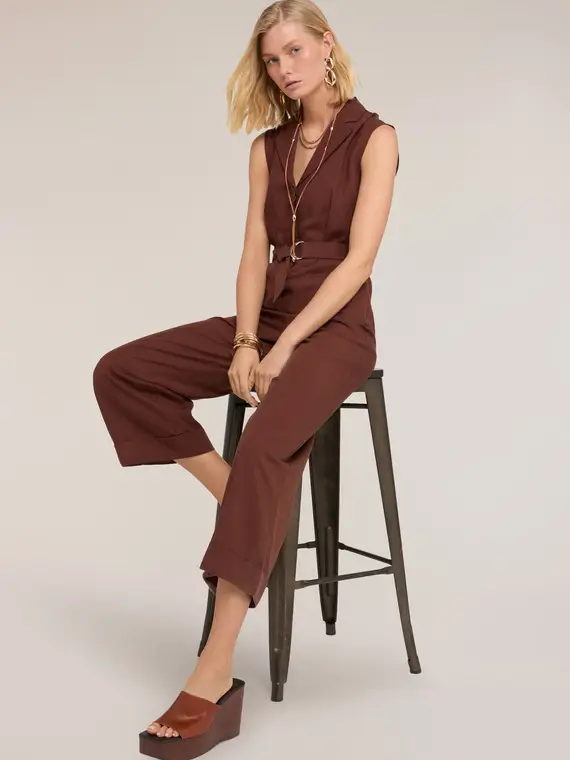 Motivi Tuta lunga in misto lino con revers Donna, Marrone