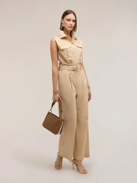 Motivi Tuta lunga in popeline con cintura Donna, Beige