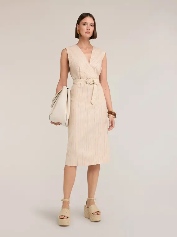 Motivi Vestito a tubino a righe in misto lino Donna, Beige