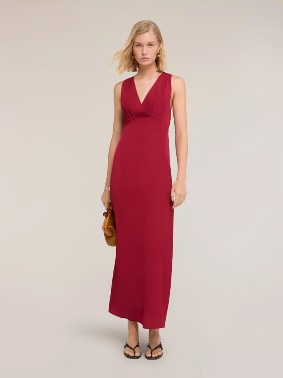 Motivi Vestito lungo in crêpe de chine con anello Donna, Rosso