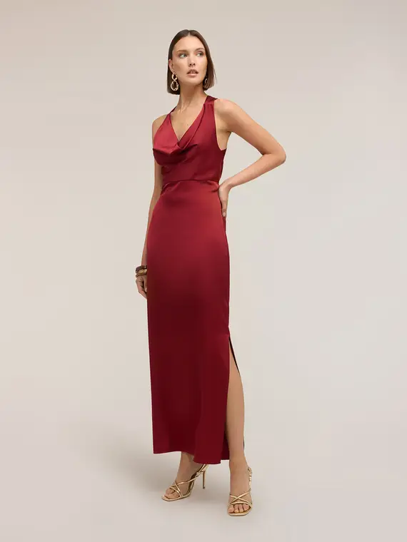 Motivi Vestito lungo in raso con drappeggio Donna, Bordeaux