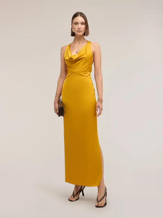 Motivi Vestito lungo in raso con drappeggio Donna, Giallo