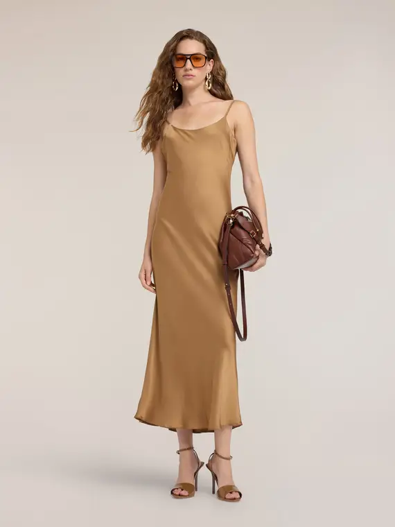 Motivi Vestito lungo in raso con spalline sottili Donna, Beige