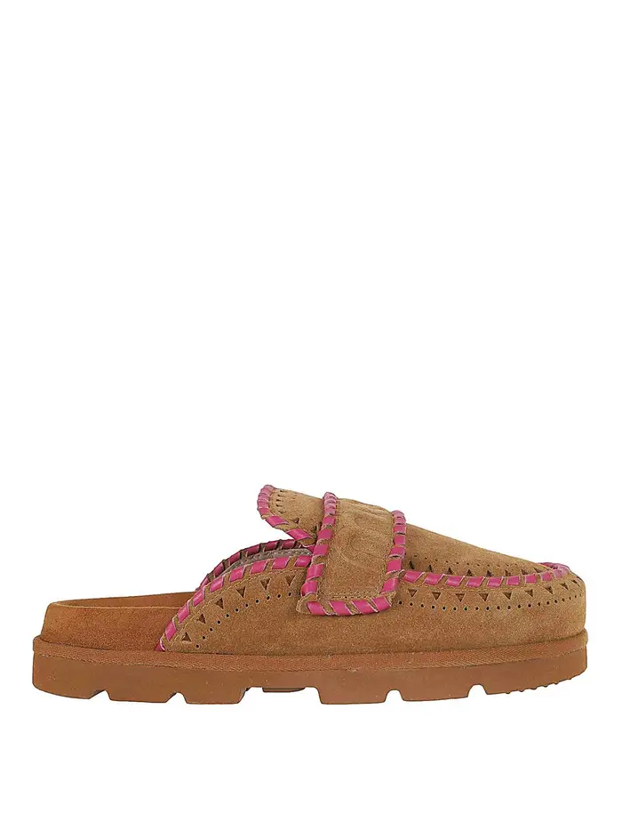 Mou Low bio sabot leather stitchin Marrone
