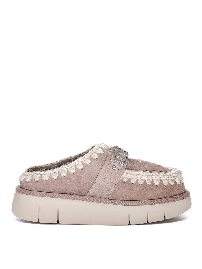 Mou Mules in suede con logo in metallo Beige