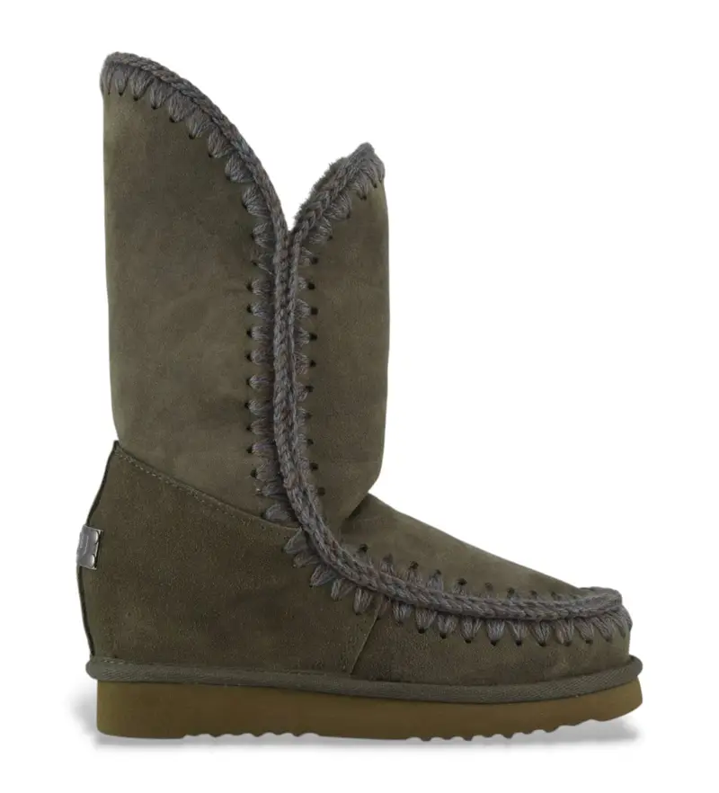 Mou per donna. MU.FW121001A Stivali alti in pelle verde con zeppa interna Eskimo, 3 a 5cm, Nessuno, Casual