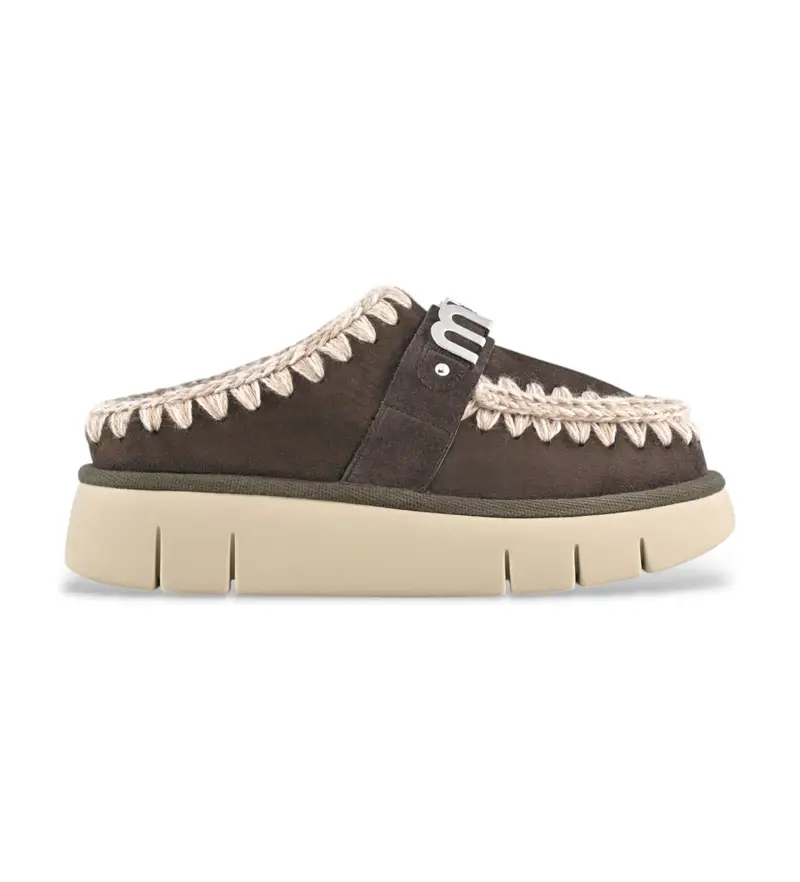 Mou per donna. MU.FW531001A Bounce clog suede - letter logo, Pelle, Marrone, Basso, Nessuno, Casual