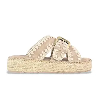Mou per donna MU SW641003A Sandali beige in iuta e pelle scamosciata, 3 a 5cm, Camoscio, Nessuno, Casual