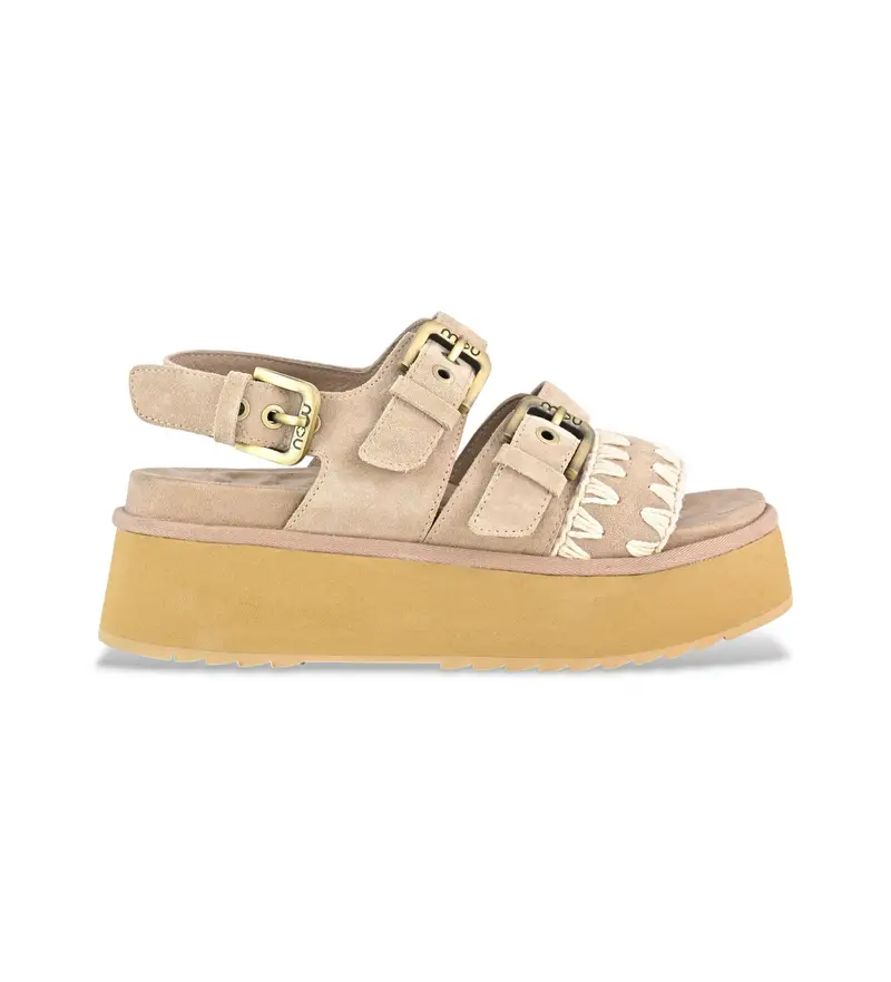 Mou per donna MU SW681000A Platform sandal three straps, Pelle, Beige, 3 a 5cm, Fibbia, Casual