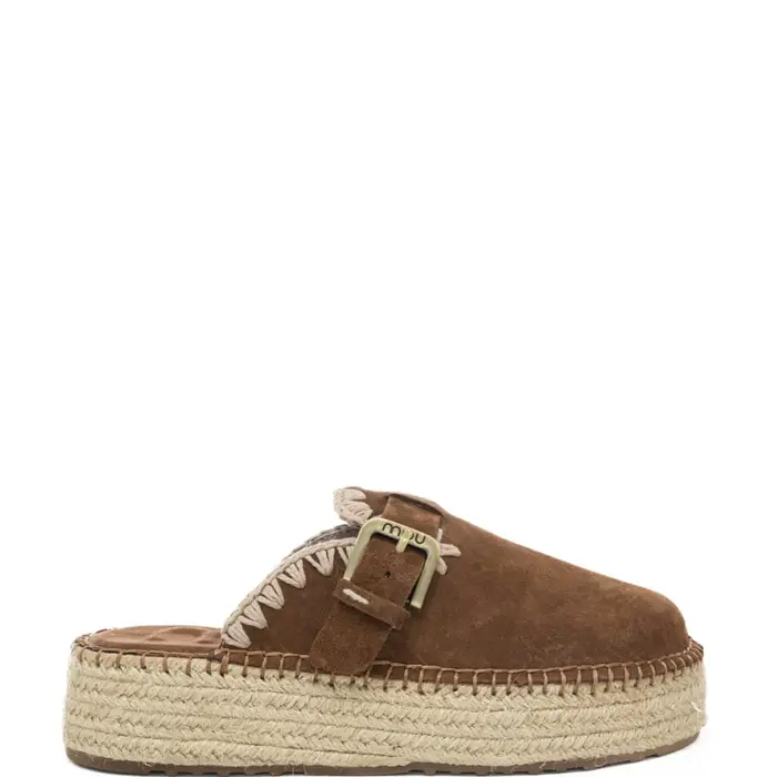 scarpe da donna jute clog plain in suede con cuciture all uncinetto marrone