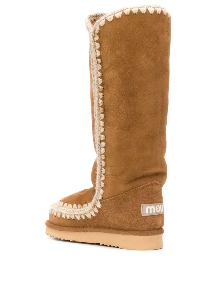 MOU Stivali cognac punta rotonda con patch logo miniatura 3