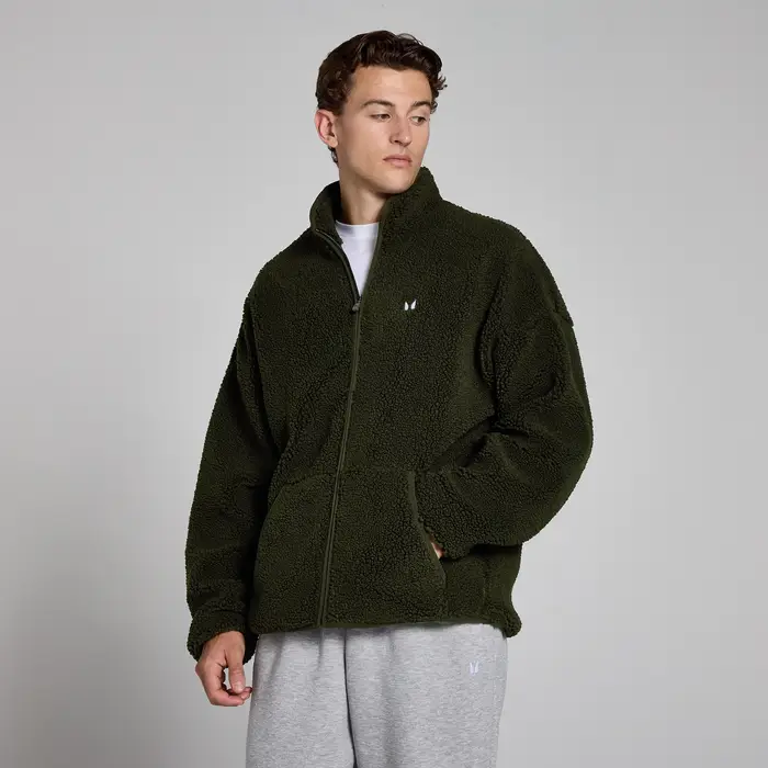 MP Maglia con cerniera integrale borg da uomo - Verde foresta