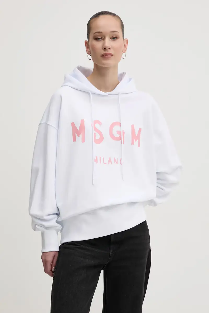 MSGM felpa in cotone donna colore bianco con cappuccio 3841MDM515.257000