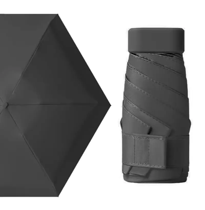 MUNSKT Ombrello da viaggio, mini ombrello pieghevole a 6 costine, antivento, leggero e compatto, da donna, Nero