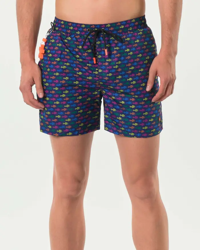 My Stuff Boxer mare blu con stampa pesci multicolor