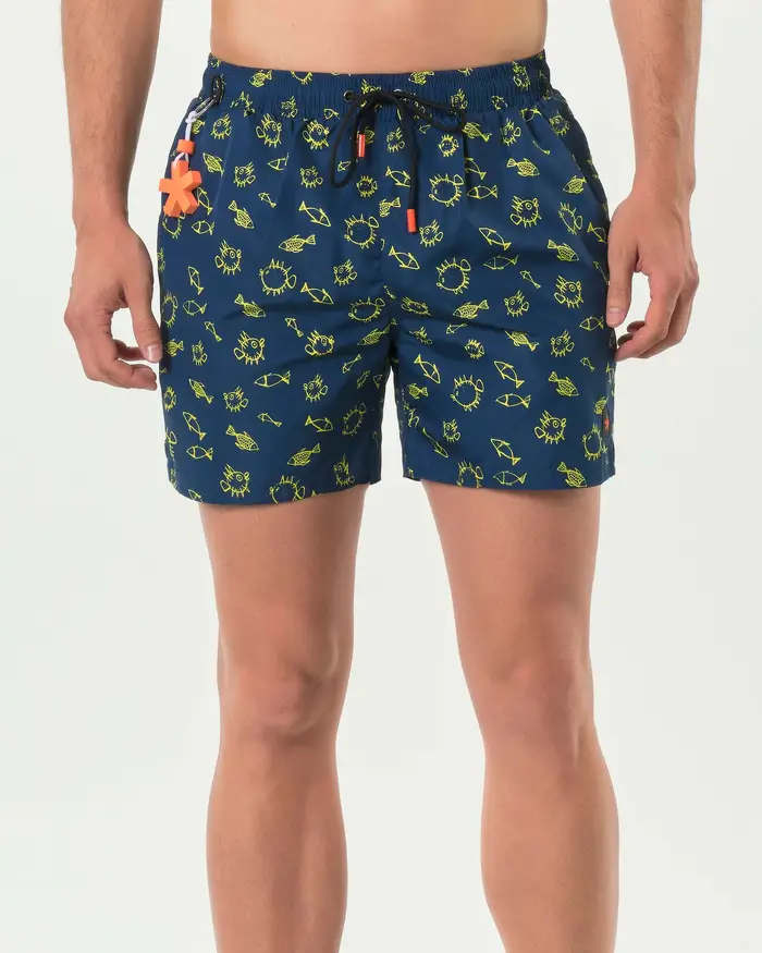 My Stuff Boxer mare blu con stampa pesci stilizzati