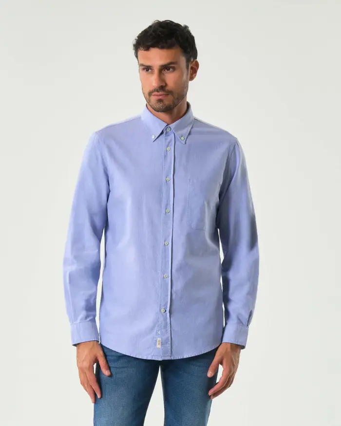 My Stuff Camicia azzurra in Oxford di puro cotone con colletto button down e taschino