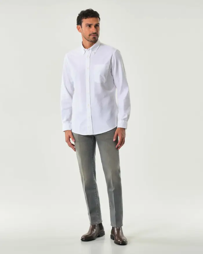 My Stuff Camicia bianca in Oxford di puro cotone con colletto button down e taschino