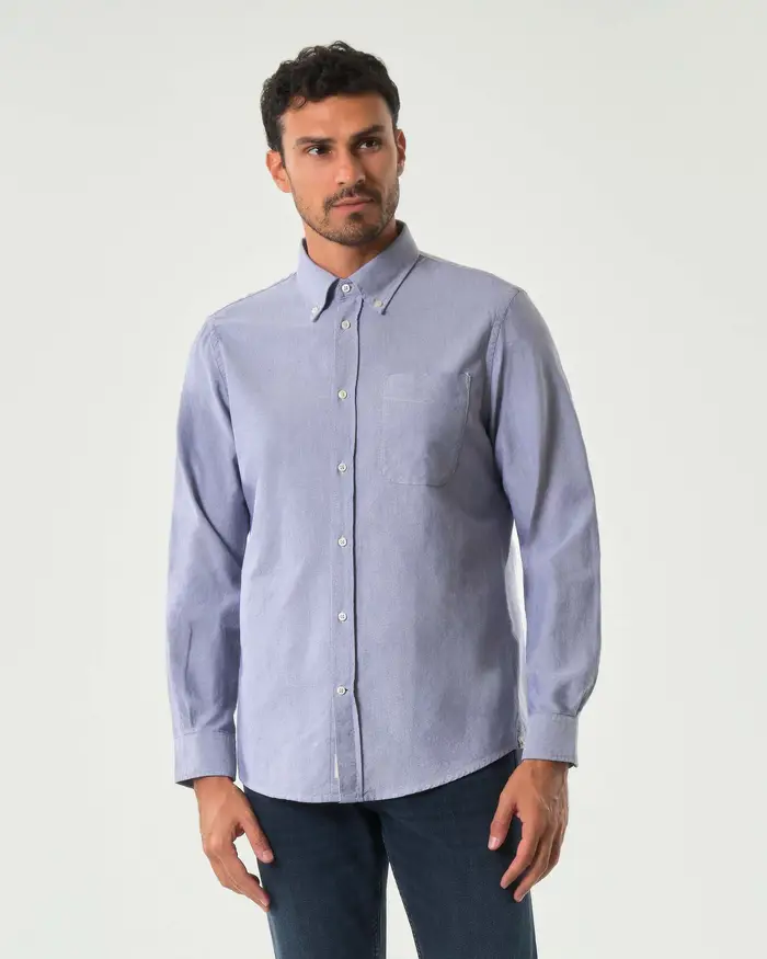 My Stuff Camicia indaco in Oxford di puro cotone con colletto button down e taschino
