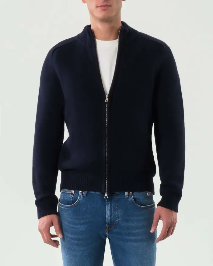 My Stuff Maglia blu in lana sulla finezza 7 con chiusura zip