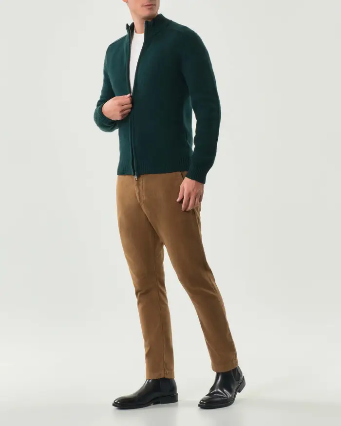 My Stuff Maglia verde bosco in lana sulla finezza 7 con chiusura zip